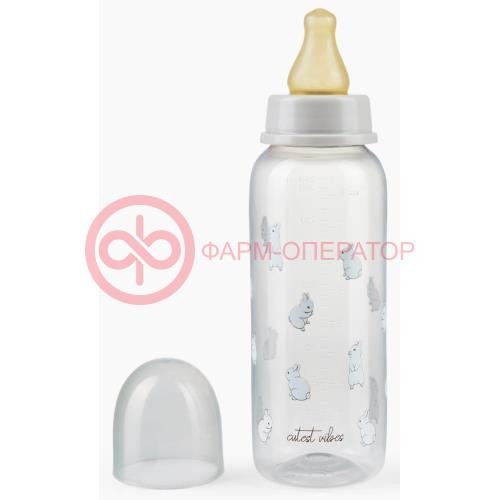 Хэппи беби бутылочка с латексной соской 250мл 0мес +  /арт 10018/ кролики